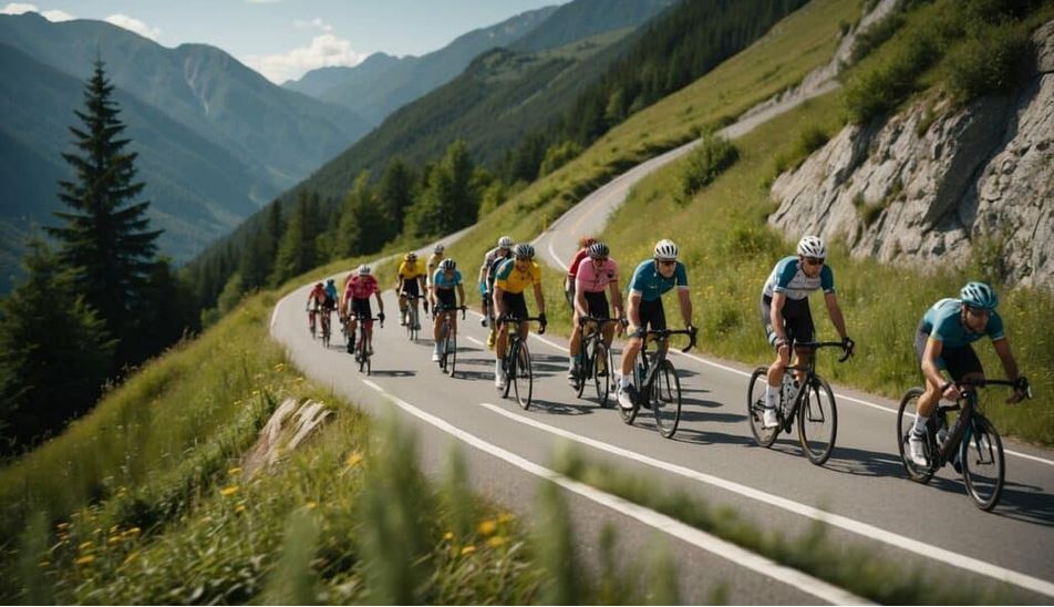 Radfahrgruppe in den Bergen